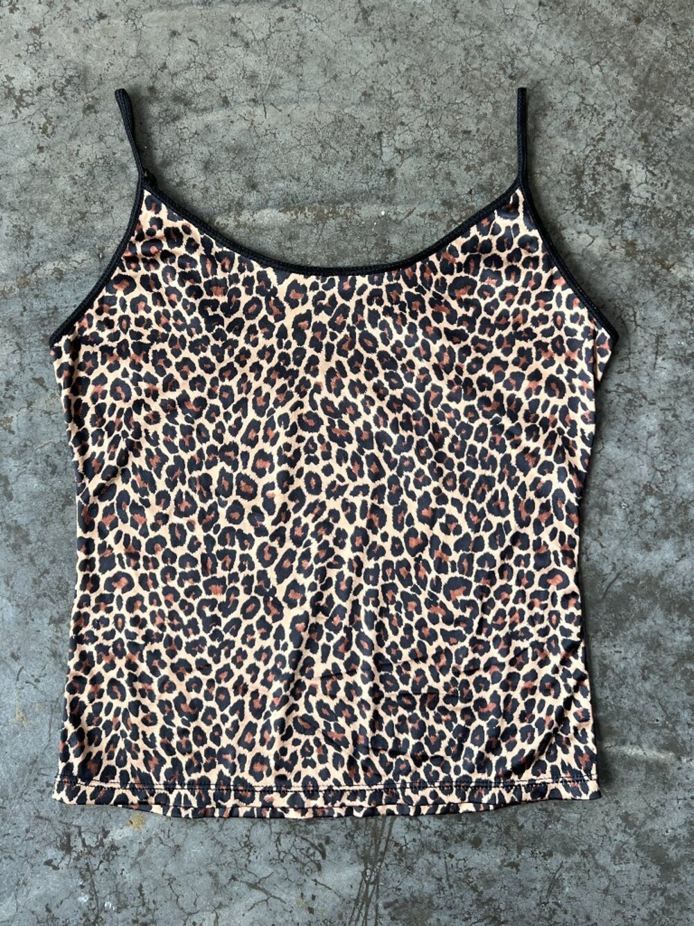 Y2K Leopard Print Camisole Top Women's Small Adjustable Strap Satin Feel Tank